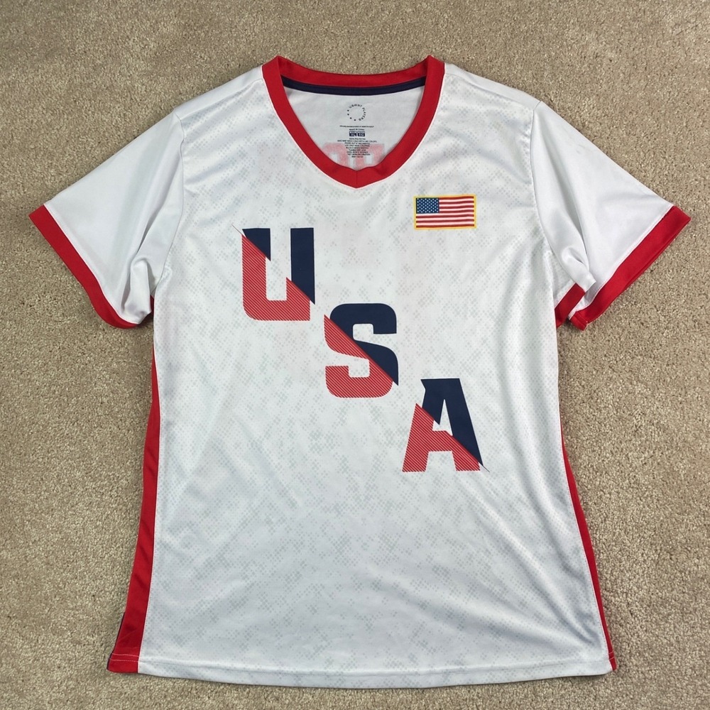 USWNT Alex Morgan 13 Soccer Jersey Womens XL White Red Blue USA Flag Shirt